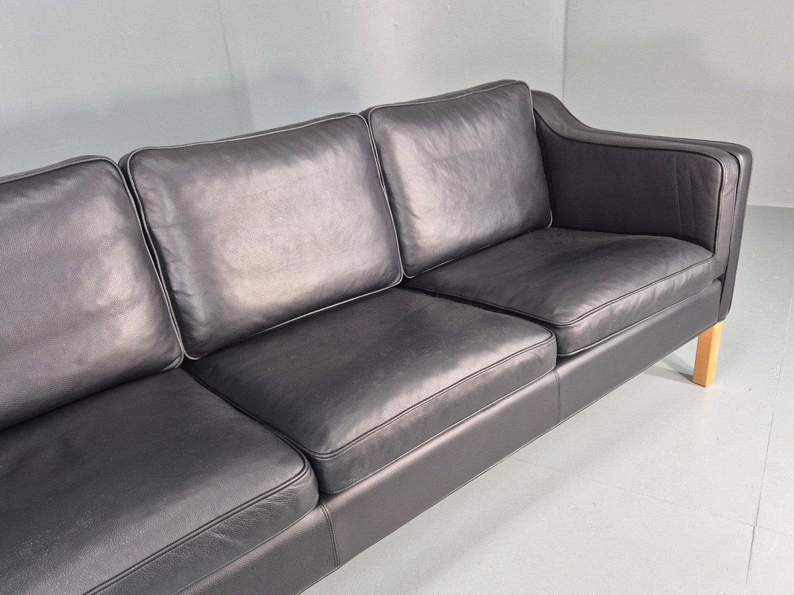 Vintage 3 Seater Sofa Danish Black Leather Mid Century Retro 1980s  EB10469 M3SS3