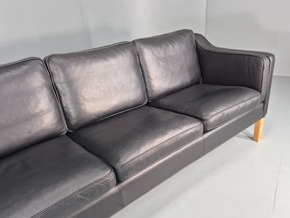 Vintage 3 Seater Sofa Danish Black Leather Mid Century Retro 1980s  EB10469 M3SS3