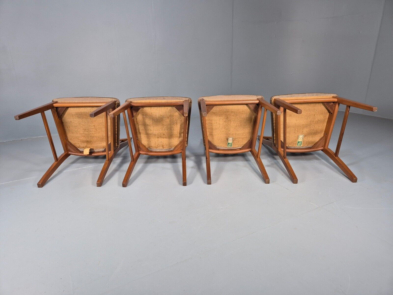 4 Vintage teak Dining Chairs High Back William Lawrence Brown Pads EB9392 MDIN - UKDK FURNITURE