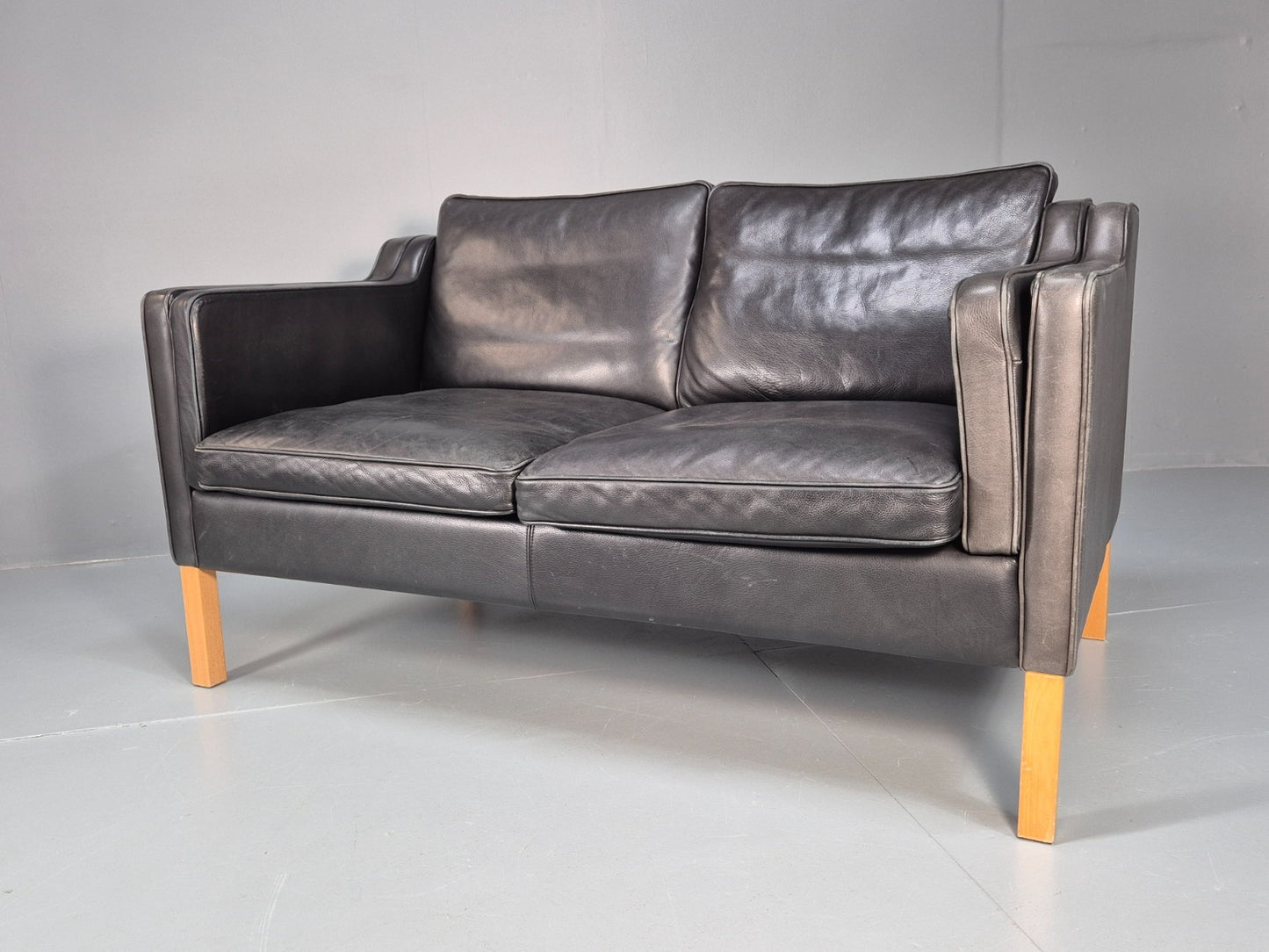 Mid Century Stouby Eva Two Seater Sofa Vintage Danish Black Leather EB10108 M2SS6