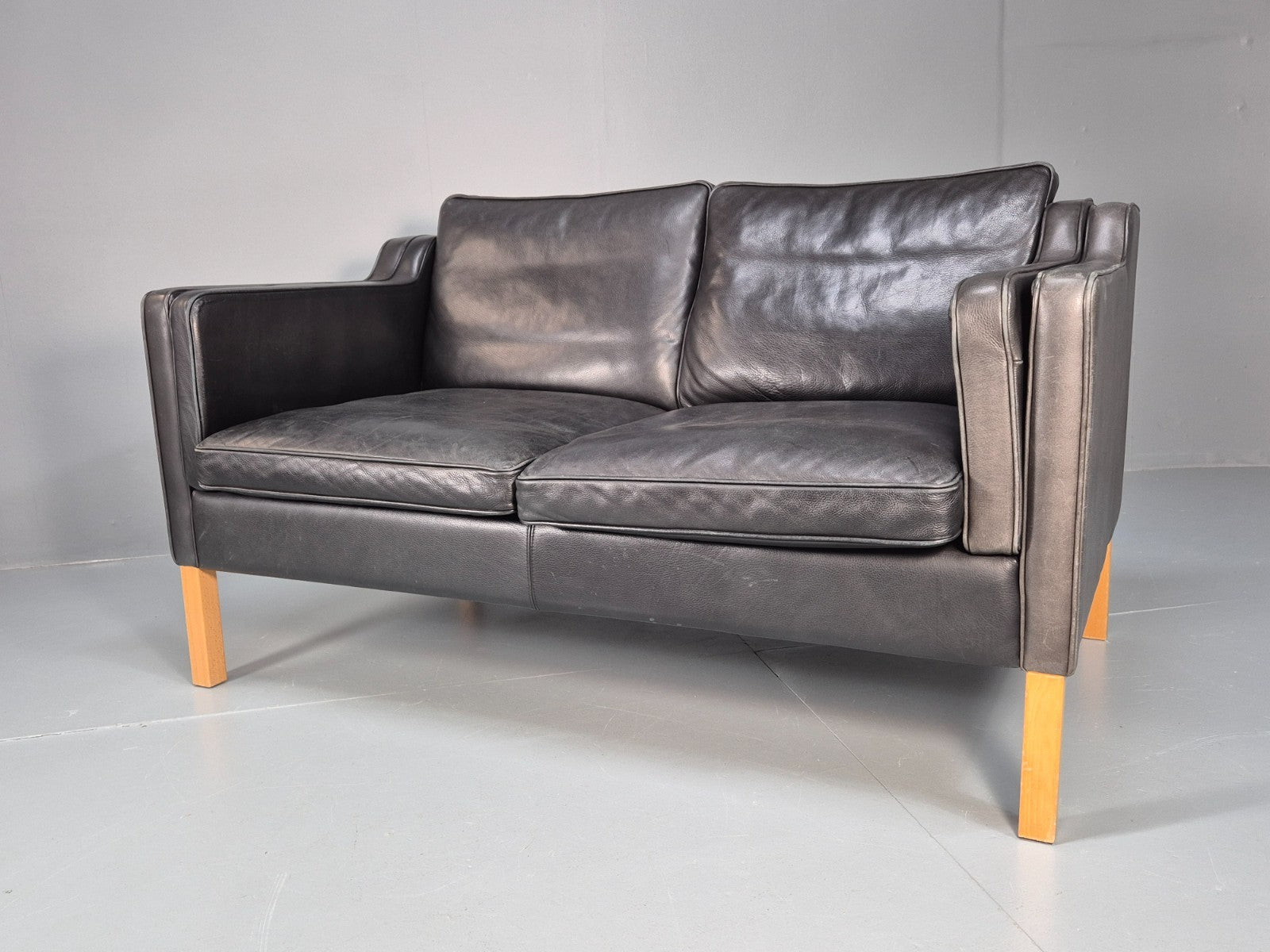 Mid Century Stouby Eva Two Seater Sofa Vintage Danish Black Leather EB10108 M2SS6