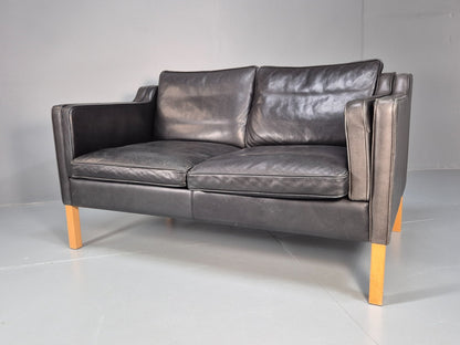 Mid Century Stouby Eva Two Seater Sofa Vintage Danish Black Leather EB10108 M2SS6