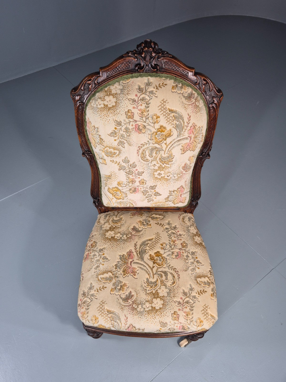 Antique Mahogany Nursing Chair Floral Upholstery 1880s Victorian EB11175 VCLO4