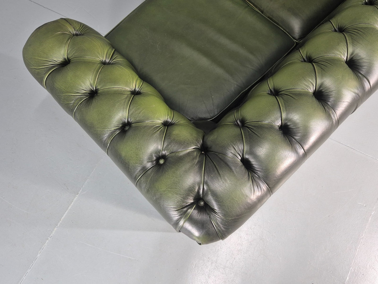 3 Seater Chesterfield Sofa Green Leather Studded Vintage EB11030 VCHE20