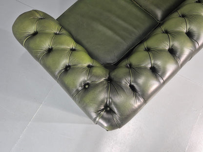 3 Seater Chesterfield Sofa Green Leather Studded Vintage EB11030 VCHE20