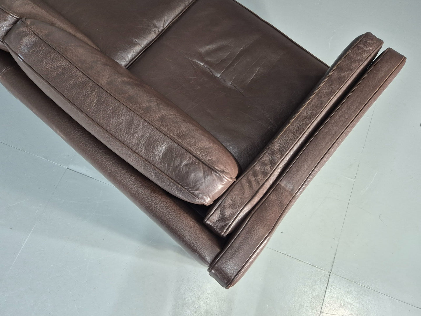 Vintage 2 Seater Settee 1970s Danish Brown Leather Mogensen Style EB11641 M3SS14