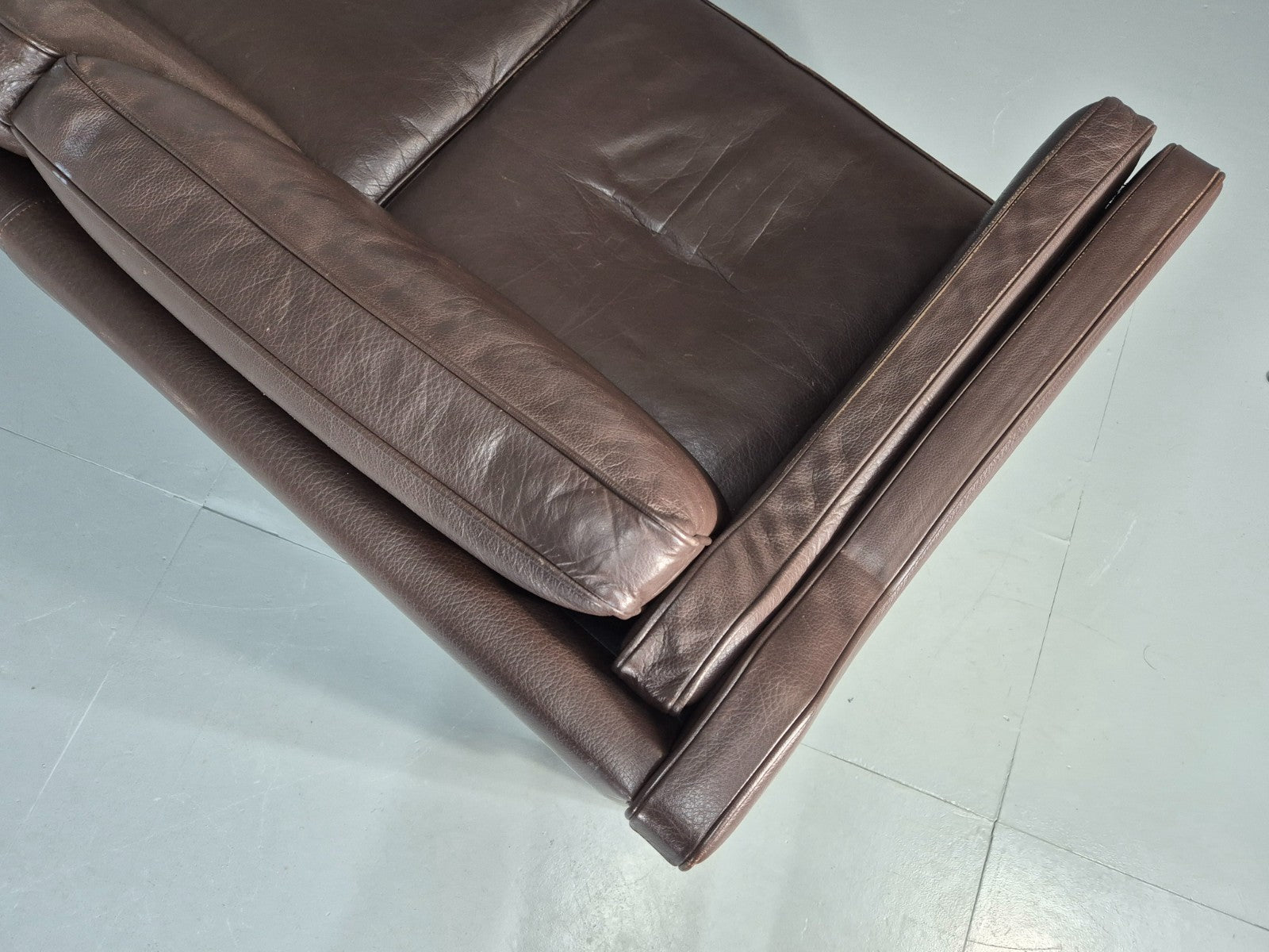 Vintage 2 Seater Settee 1970s Danish Brown Leather Mogensen Style EB11641 M3SS14