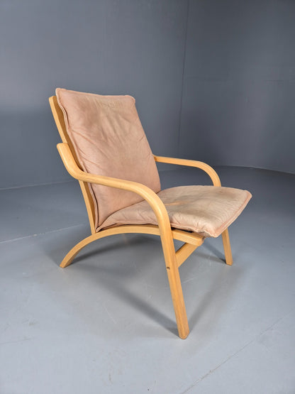 Vintage Stouby Tan Leather and Bentwood Lounge Chair 1980s Retro EB9293 MNOR - UKDK FURNITURE
