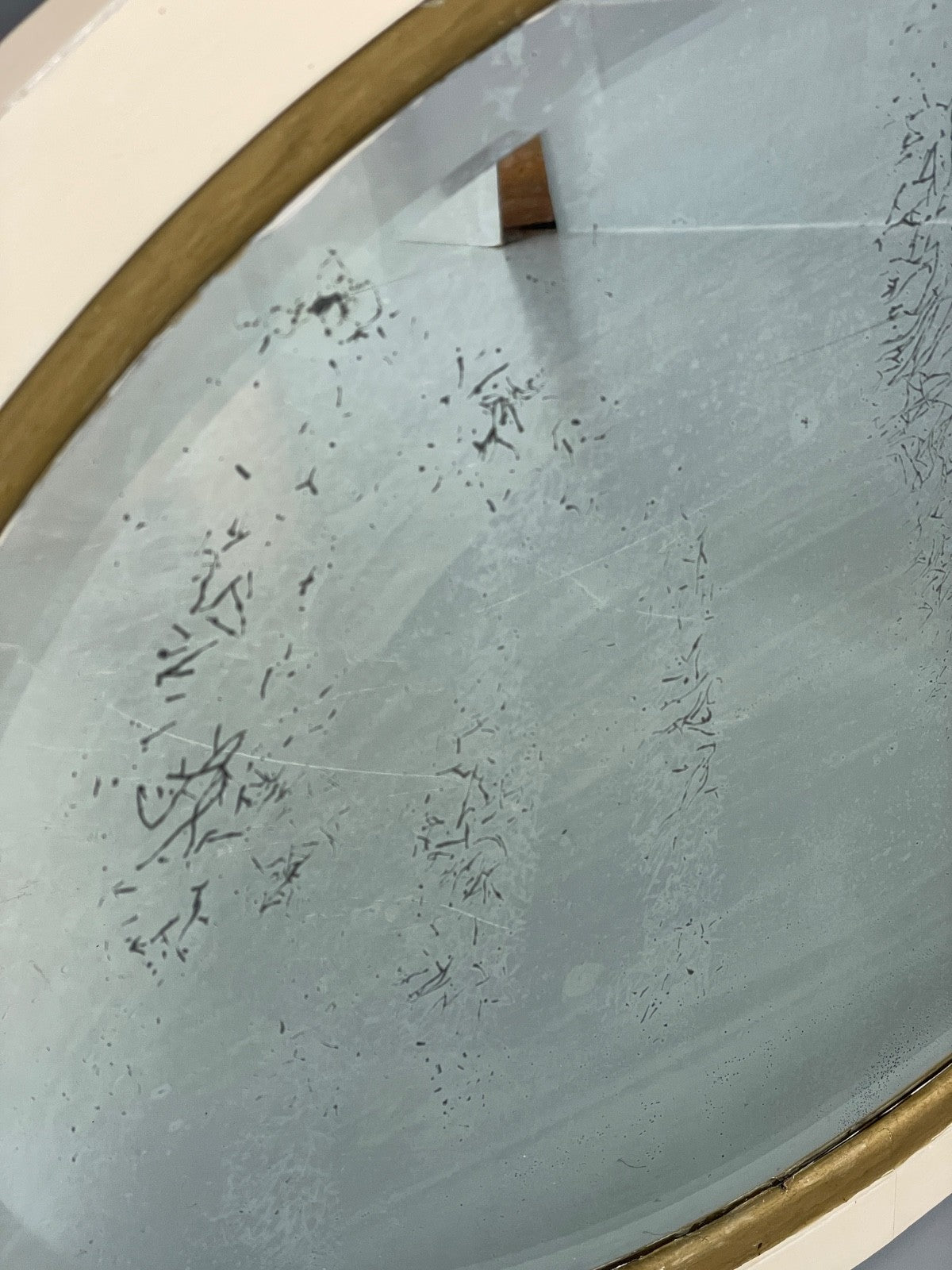 Antique Oval Wall Mirror White & Gold Painted Bevelled Patina EB11051 MWOO2