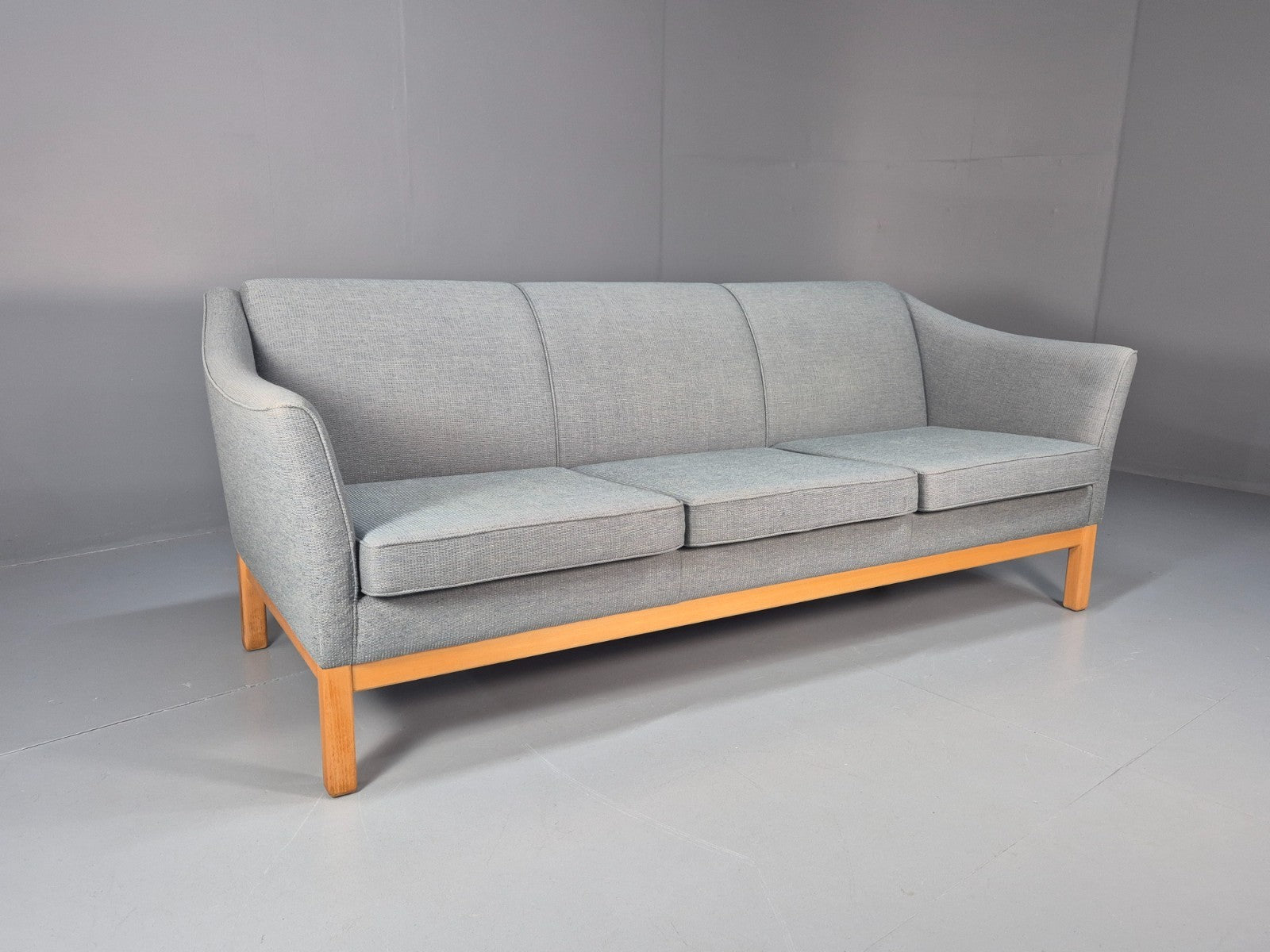 Mid Century Three Seater Sofa Blue wool Oak Base 1980s Retro  EB10398 M3SS0