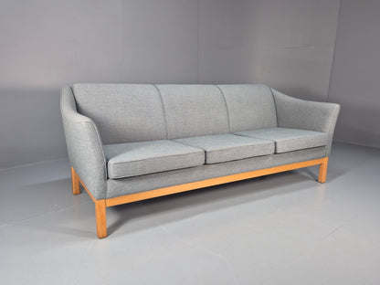 Mid Century Three Seater Sofa Blue wool Oak Base 1980s Retro  EB10398 M3SS0