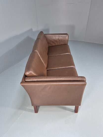 Mid Century Three Seater Sofa Brown Leather Danish Retro 1970s  EB10722 M3SS13