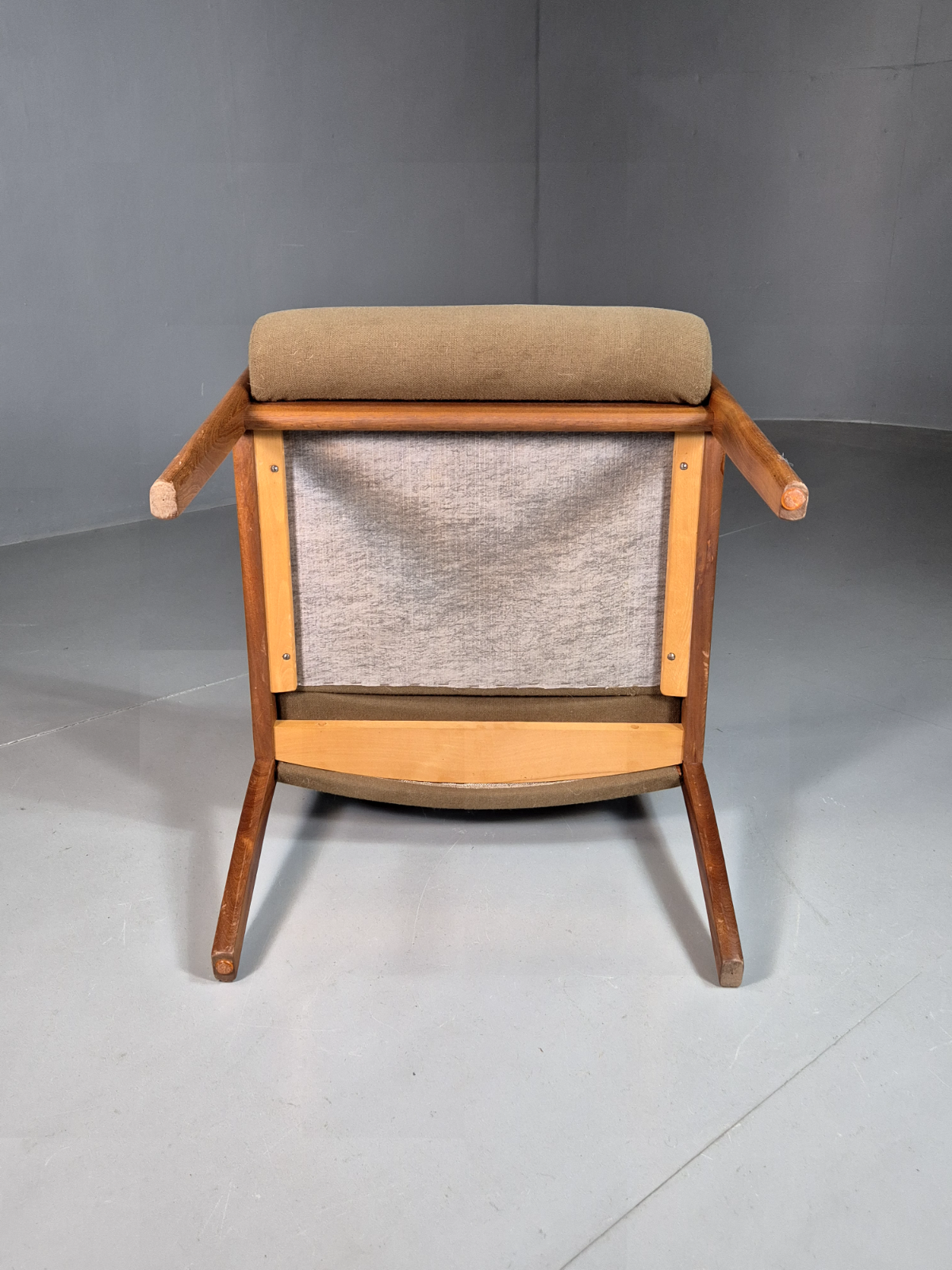 Vintage Swedish Lounge Chair Beige Wool Hardwood Frame MCM Retro EB7195 MNOR5