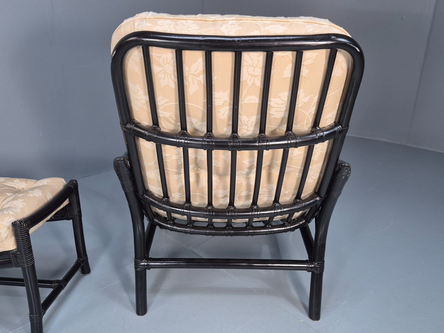 Vintage Japanned Bamboo Lounge Chair and Footstool 1980s Retro EB10718 VBER17