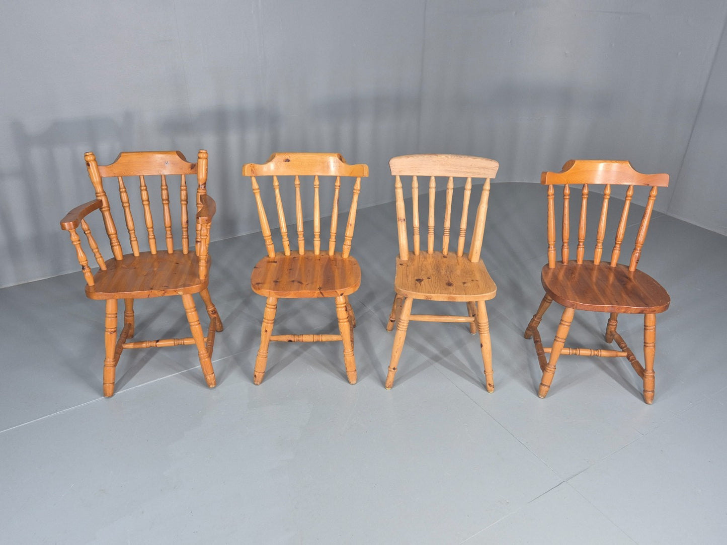 Harlequin set of 4 Vintage Pine Dining Chairs 1980s Retro EB11744 VDIN2