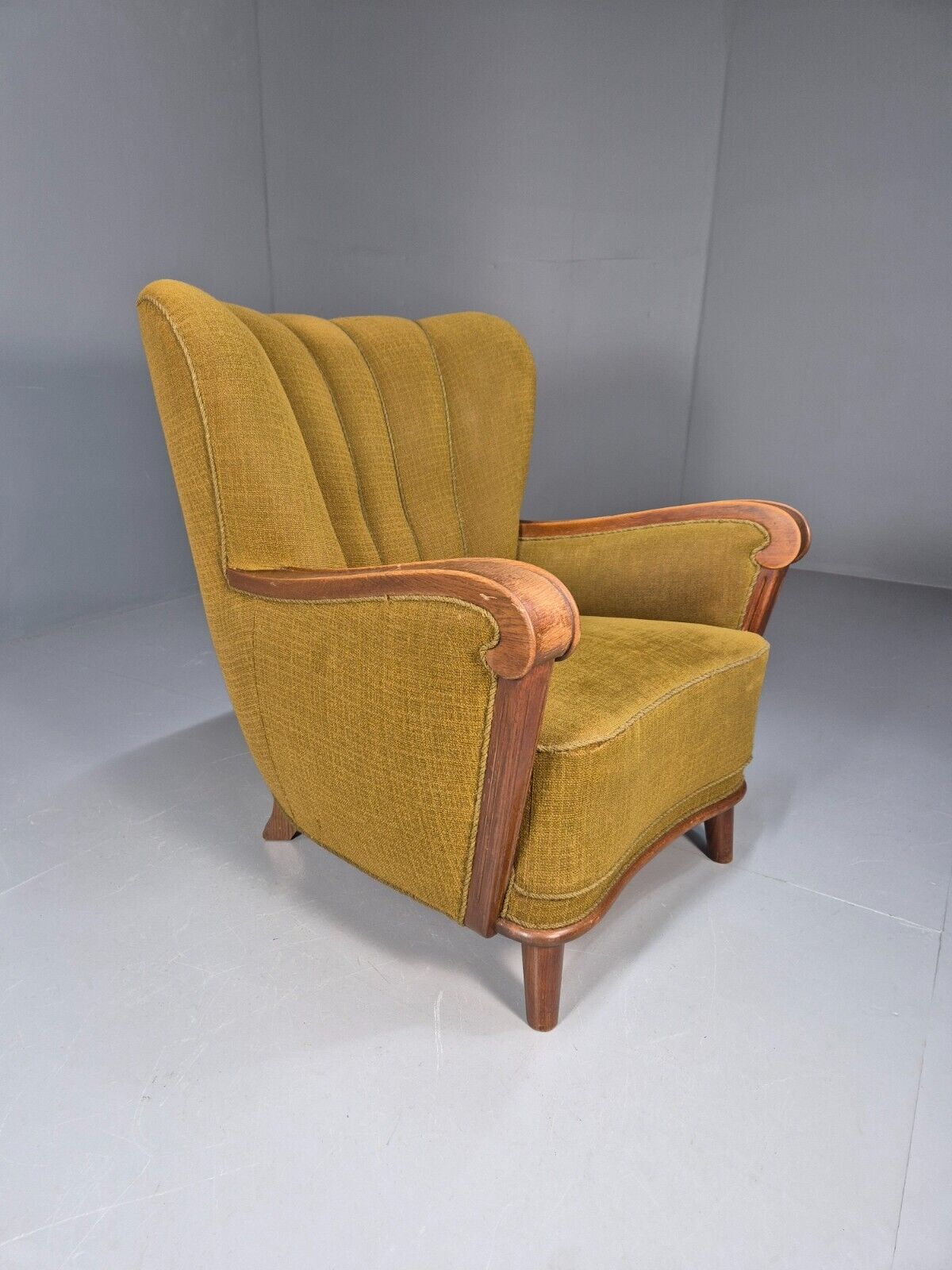 Art Deco Danish Oak Lounge Chair Green Wool 1940s Retro EB9047 VCLO - UKDK FURNITURE