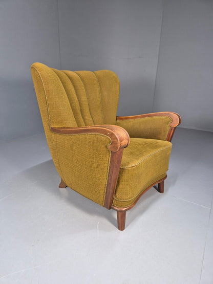Art Deco Danish Oak Lounge Chair Green Wool 1940s Retro EB9047 VCLO - UKDK FURNITURE