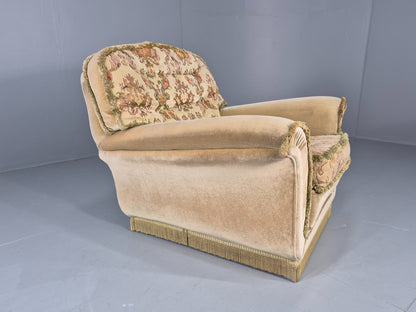 Vintage 1960s Luxury Lounge Chair Green Velour Floral Seat Retro  EB11779 MNOR6