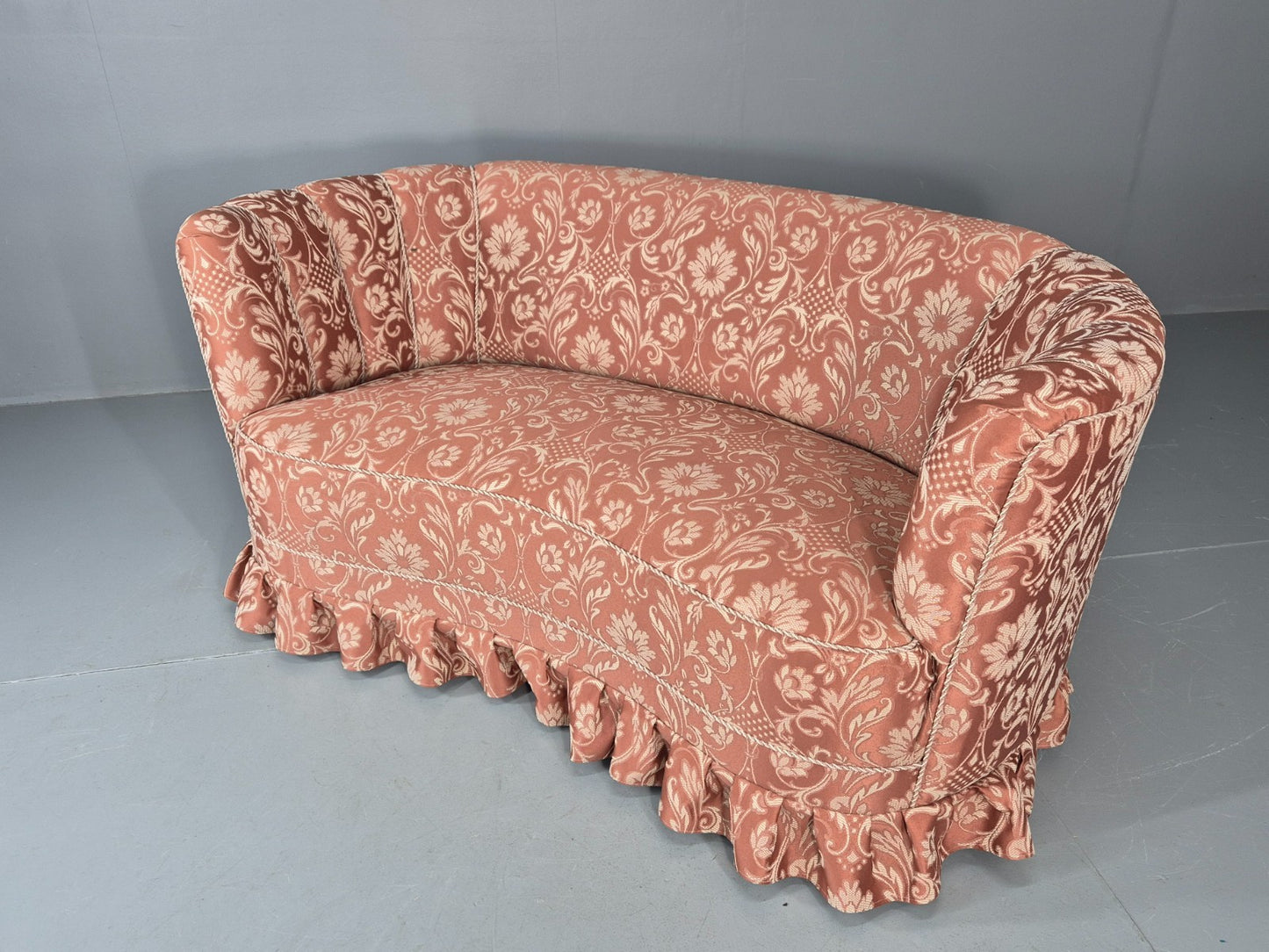 Vintage Danish Banana Sofa 1930s Art Deco Floral Pink Upholstery EB11410 V2SS5