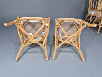 6 Vintage Cane Dining Chairs 1980s Retro 2 Carvers White Seat EB9704 VBER - UKDK FURNITURE