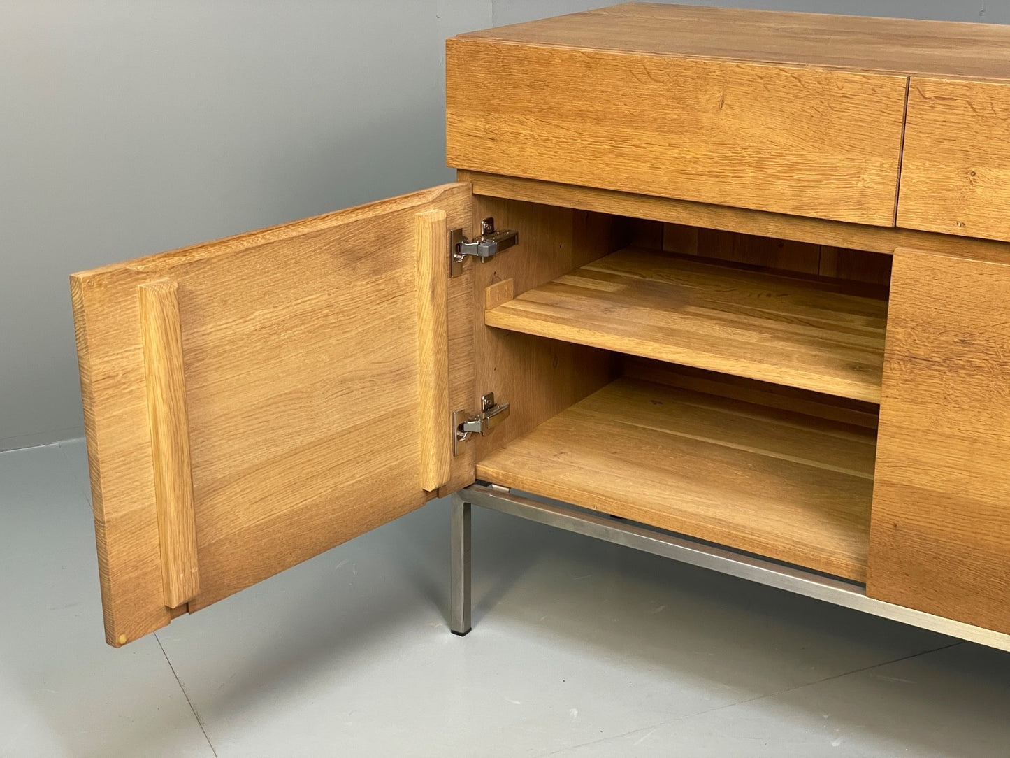 Modern Solid Oak Sideboard Ligna By Ethnicraft Steel Base EB9836 MWOO - UKDK FURNITURE