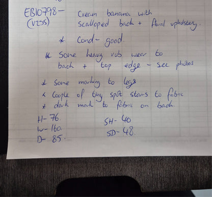 Vintage 2 Seat Banana Sofa Art Deco Danish Cream Floral Cover 1940 EB10798  V2SS23