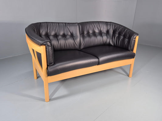 Vintage Two Seater Settee Black Leather Stickback Nielaus Retro MCM EB11407 M2SS0