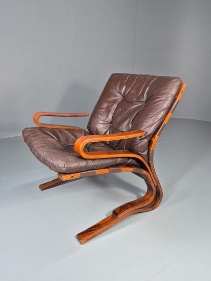 Vintage Skyline Lounge Chair Brown Leather 1970s Retro MCM Bentwood EB11326 MBEN0