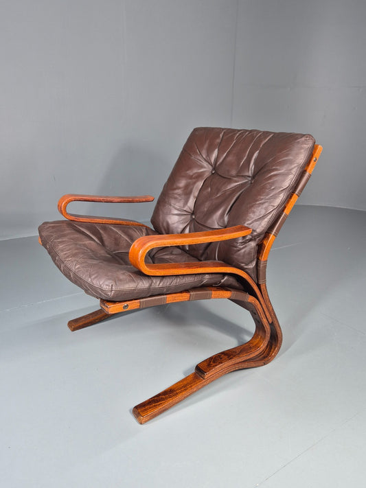 Vintage Skyline Lounge Chair Brown Leather 1970s Retro MCM Bentwood EB11326 MBEN0