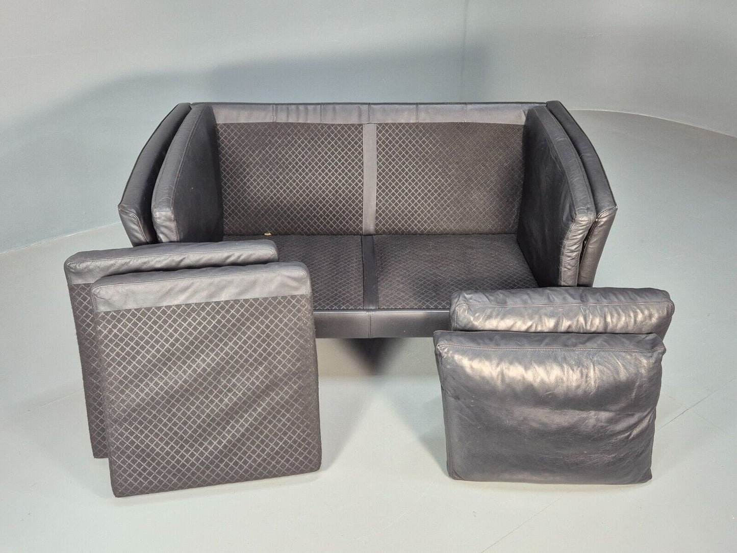 Vintage Danish 2 Seat Sofa Black Leather 1980s Retro MCM EB8618 M2SS - UKDK FURNITURE