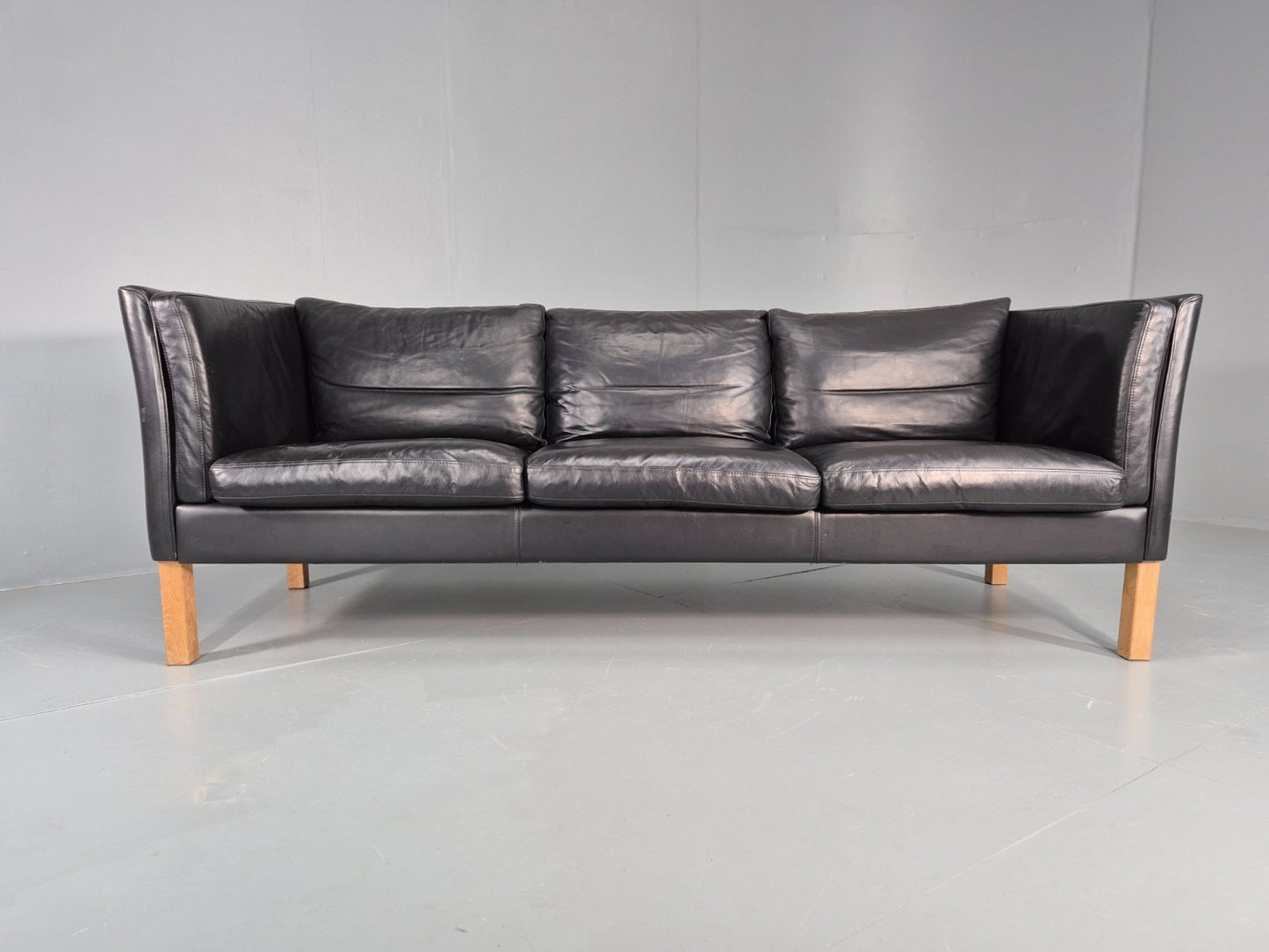 Vintage 3 Seat Sofa Danish Black Leather Mid Century Retro 1980s  EB10471 M3SS5