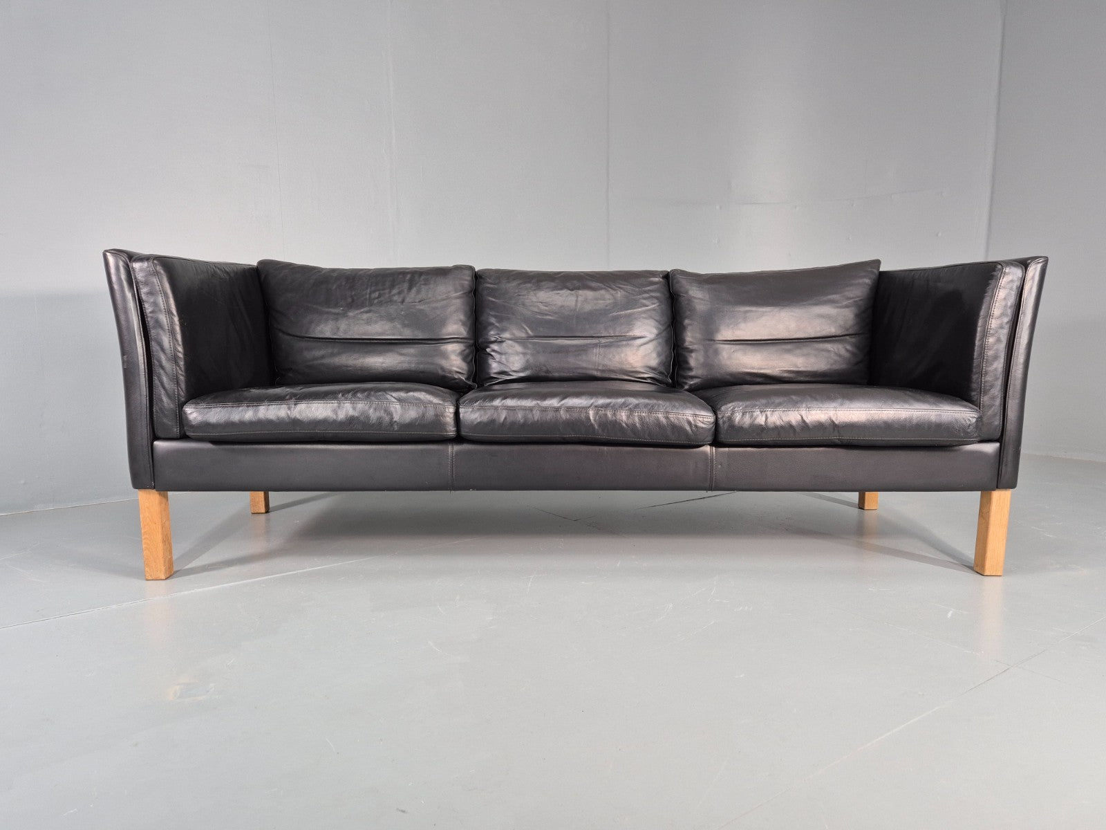 Vintage 3 Seat Sofa Danish Black Leather Mid Century Retro 1980s  EB10471 M3SS5