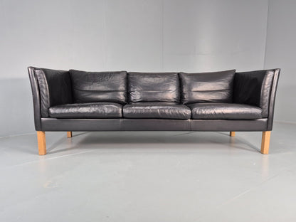 Vintage 3 Seat Sofa Danish Black Leather Mid Century Retro 1980s  EB10471 M3SS5