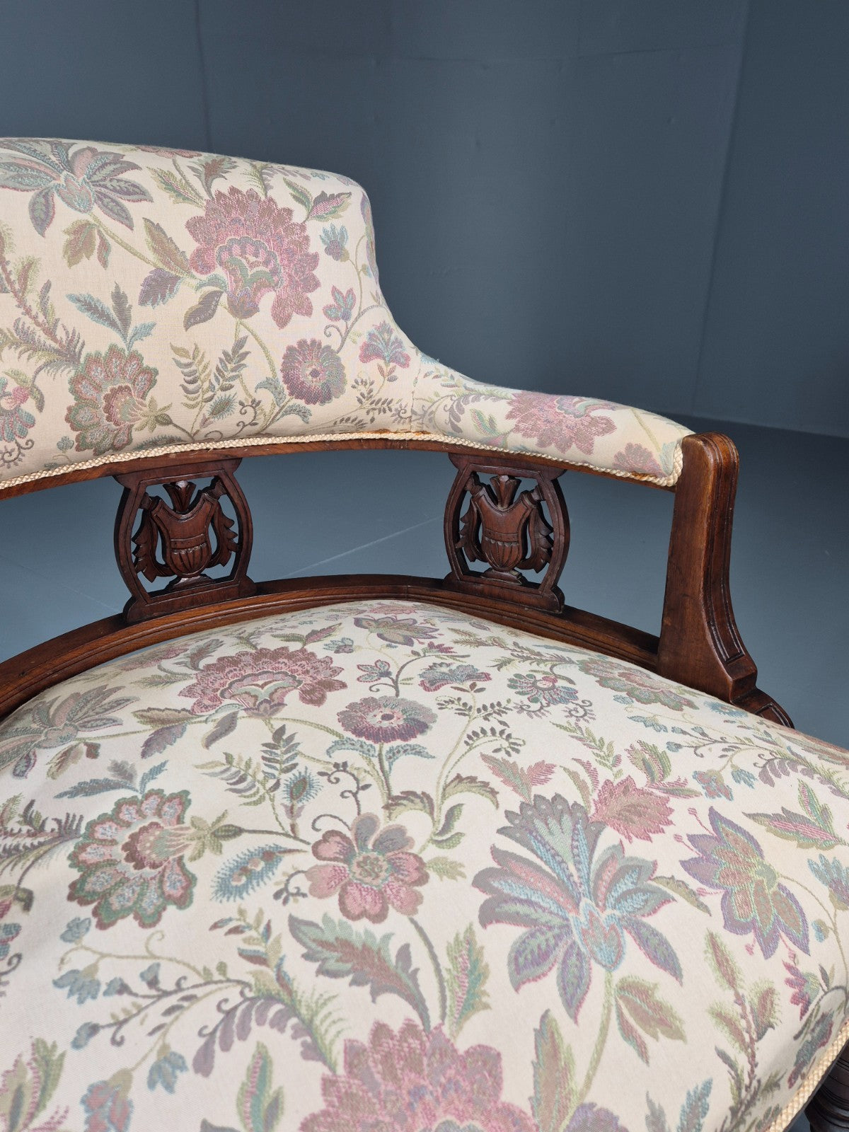 Antique Floral Tub Chair Late Victorian Mahogany Frame  EB11174 VCLO5