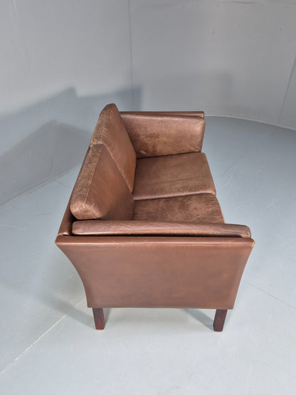 Vintage Danish Two Seater Sofa Brown Leather Mid Century Design 70s EB10070 M2SS14