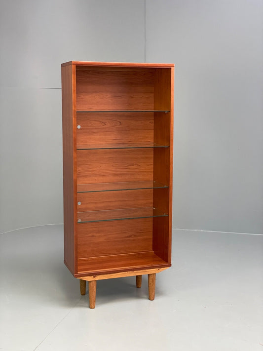 Vintage Cherrywood Bookcase Beaver & Tapley Glass Shelving Retro EB9758 MWOO - UKDK FURNITURE