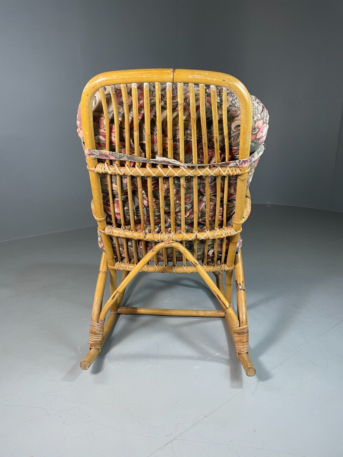 Vintage Cane Rocking Chair Floral 1970s Retro EB6413 VBER - UKDK FURNITURE