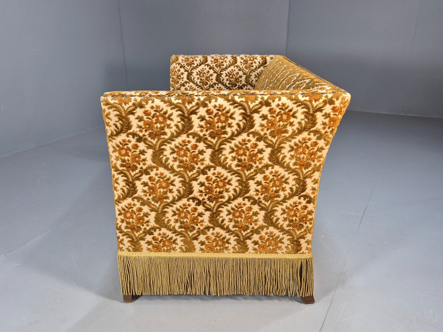 Vintage Danish 2 Seat Sofa Compact and Boxy Gold Moquette Tassels EB9588 V2SS - UKDK FURNITURE
