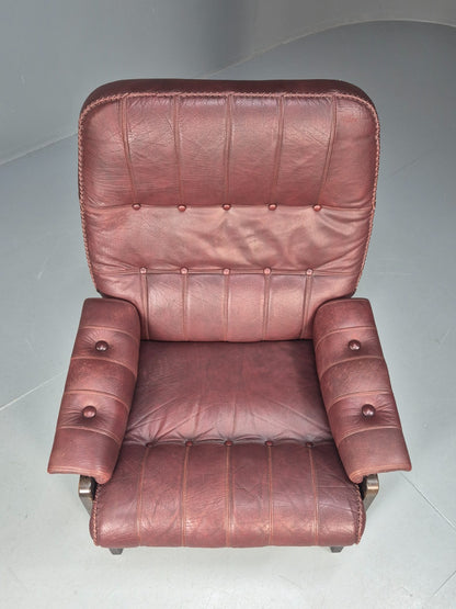Vintage Danish Burgundy Leather 1980s Retro Lounge Chair MCM EB9793 MNOR - UKDK FURNITURE