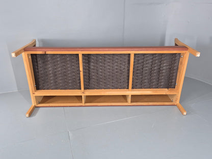 Vintage Stouby 3 Seat Sofa Reddy Brown Leather Beech Wood Slat EndsEB10525 M3SS11