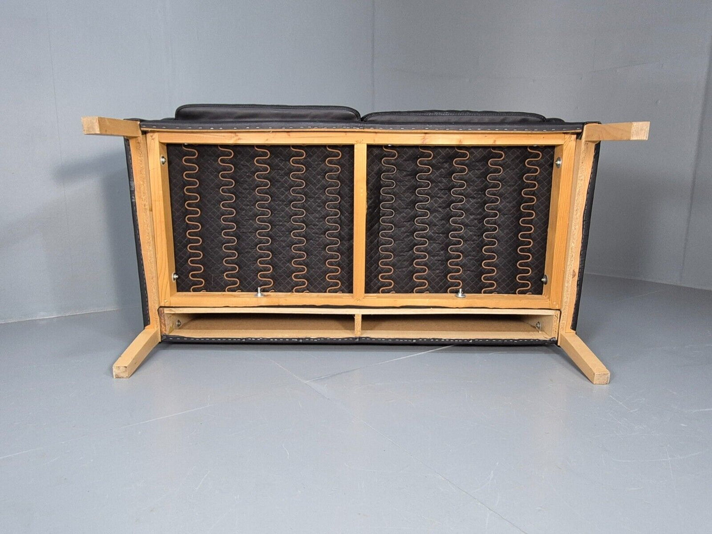 Vintage Danish 2 Seat Sofa Black Leather Mogensen Style Retro MCM EB8615 M2SS - UKDK FURNITURE