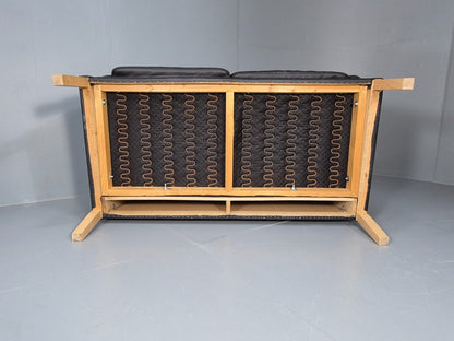 Vintage Danish 2 Seat Sofa Black Leather Mogensen Style Retro MCM EB8615 M2SS - UKDK FURNITURE