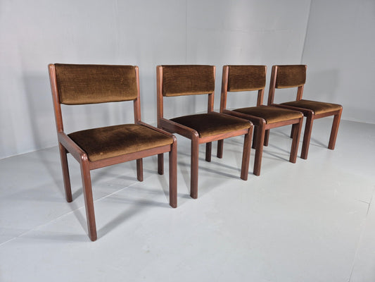 4 Vintage 1970s G Plan Dining Chairs Teak Frames Brown Velour Retro EB11888 MDIN0