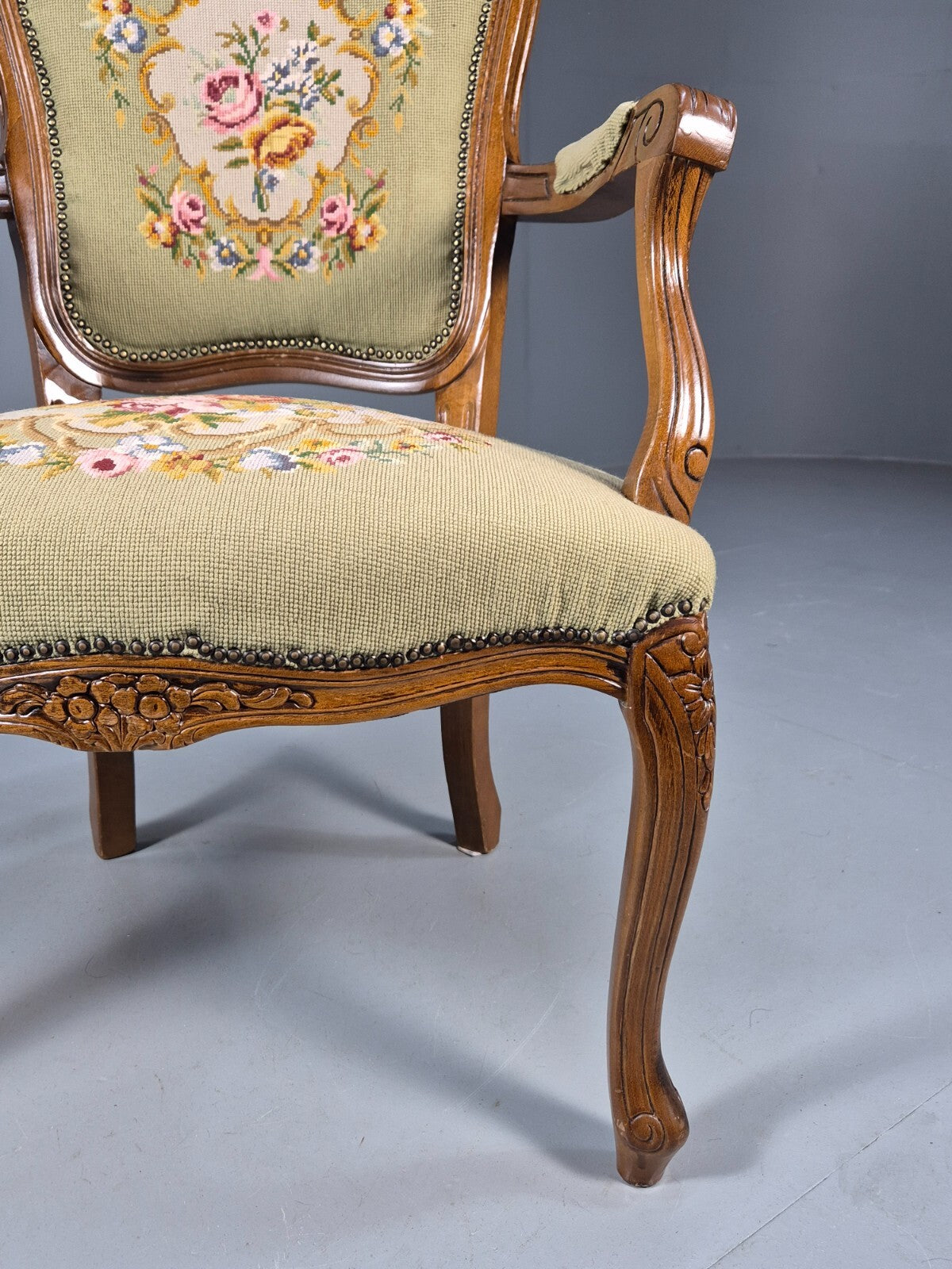 Vintage Rococo Fauteuil Floral Tapestry Carved Frame Danish 1960s EB9554 VCAR - UKDK FURNITURE