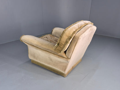 Vintage 1960s Luxury Lounge Chair Green Velour Floral Seat Retro  EB11779 MNOR12