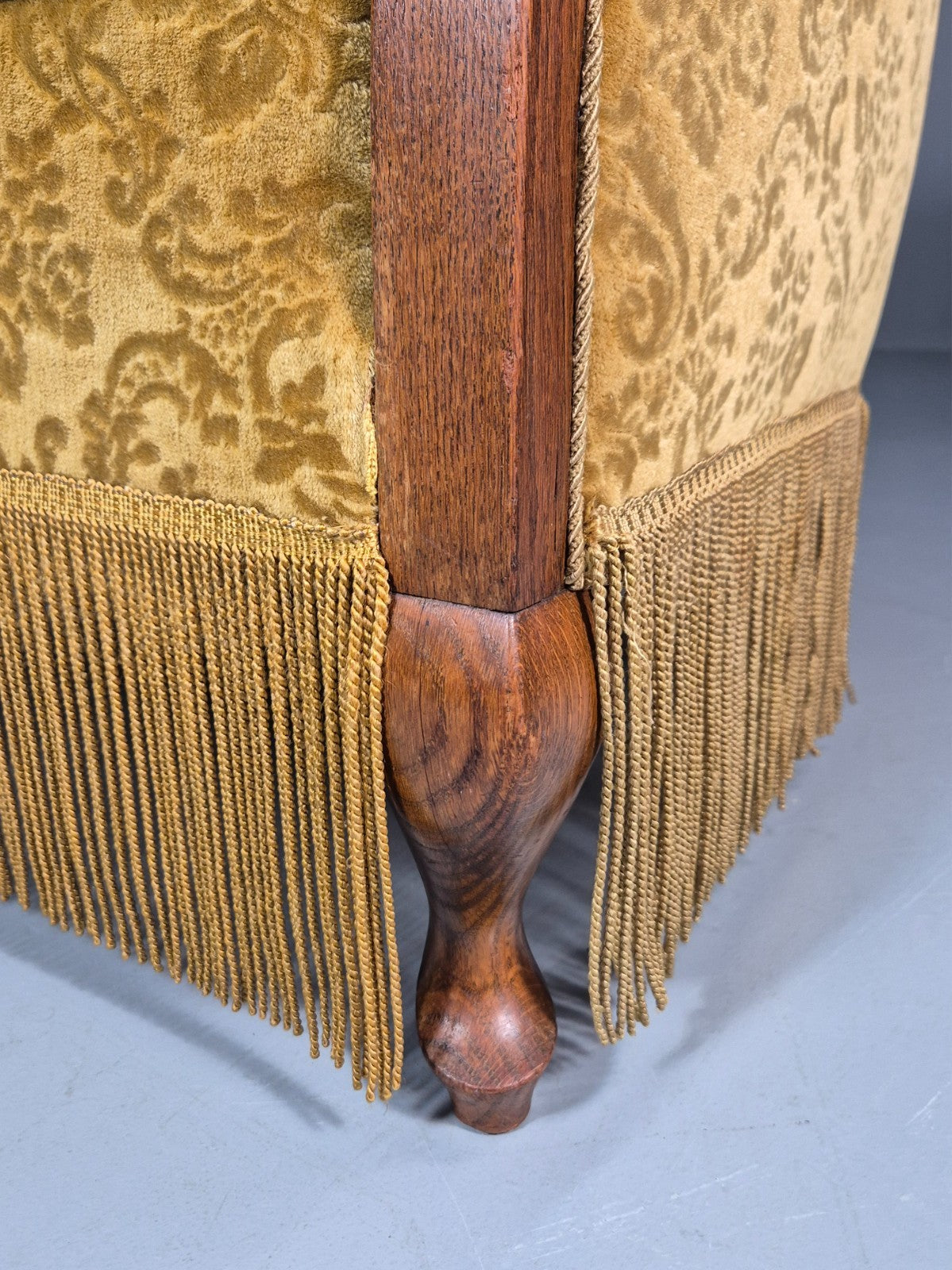 Art Deco Tub Chair Danish Vintage Gold Moquette Tassels Oak Frame  EB10753 VCLO12
