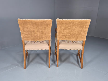 2 Baroque Elbow Chairs Oak Frame Vintage Denmark Floral Upholstery EB10727 VCAR11