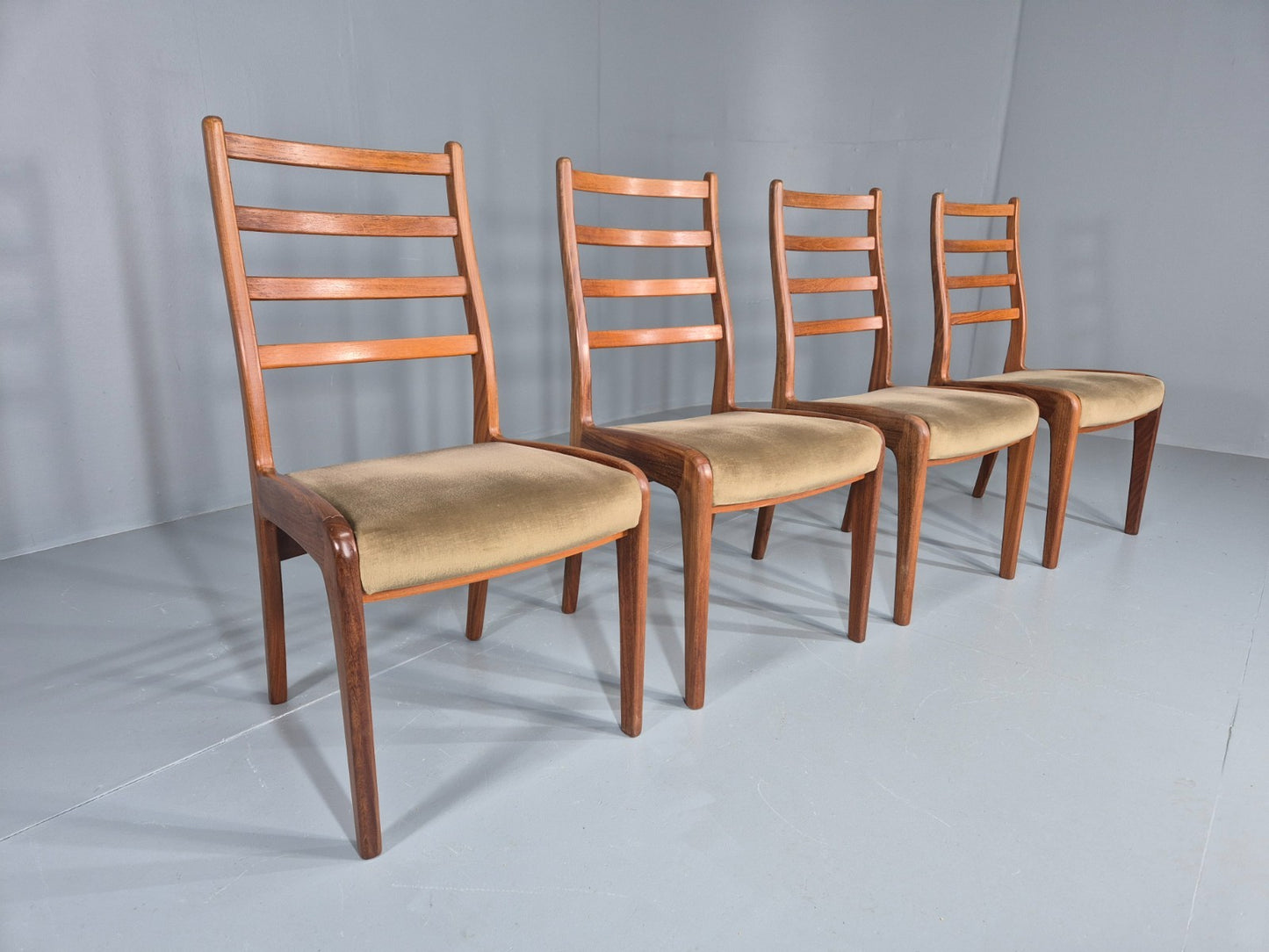 4 Vintage G Plan Dining Chairs Teak Ladder Back Frames Green Retro EB11836 MDIN2