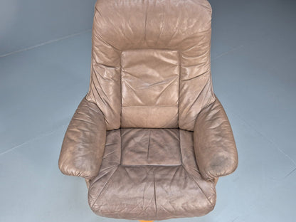 Vintage Danish Swivel and Recline Lounge Chair Beige Leather 1980s EB8889 MSWI - UKDK FURNITURE