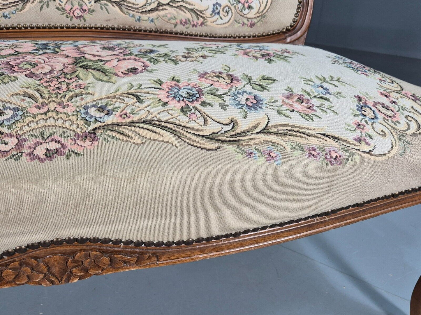 Vintage Danish 2 Seat Open Arm Sofa French Regency Style Embroidery EB8074 V2SS - UKDK FURNITURE